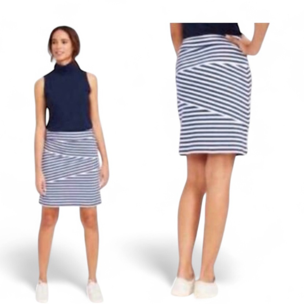 J.McLaughlin Women's Striped Nicola Skirt Catalina  Cloth Elastic Waist Small